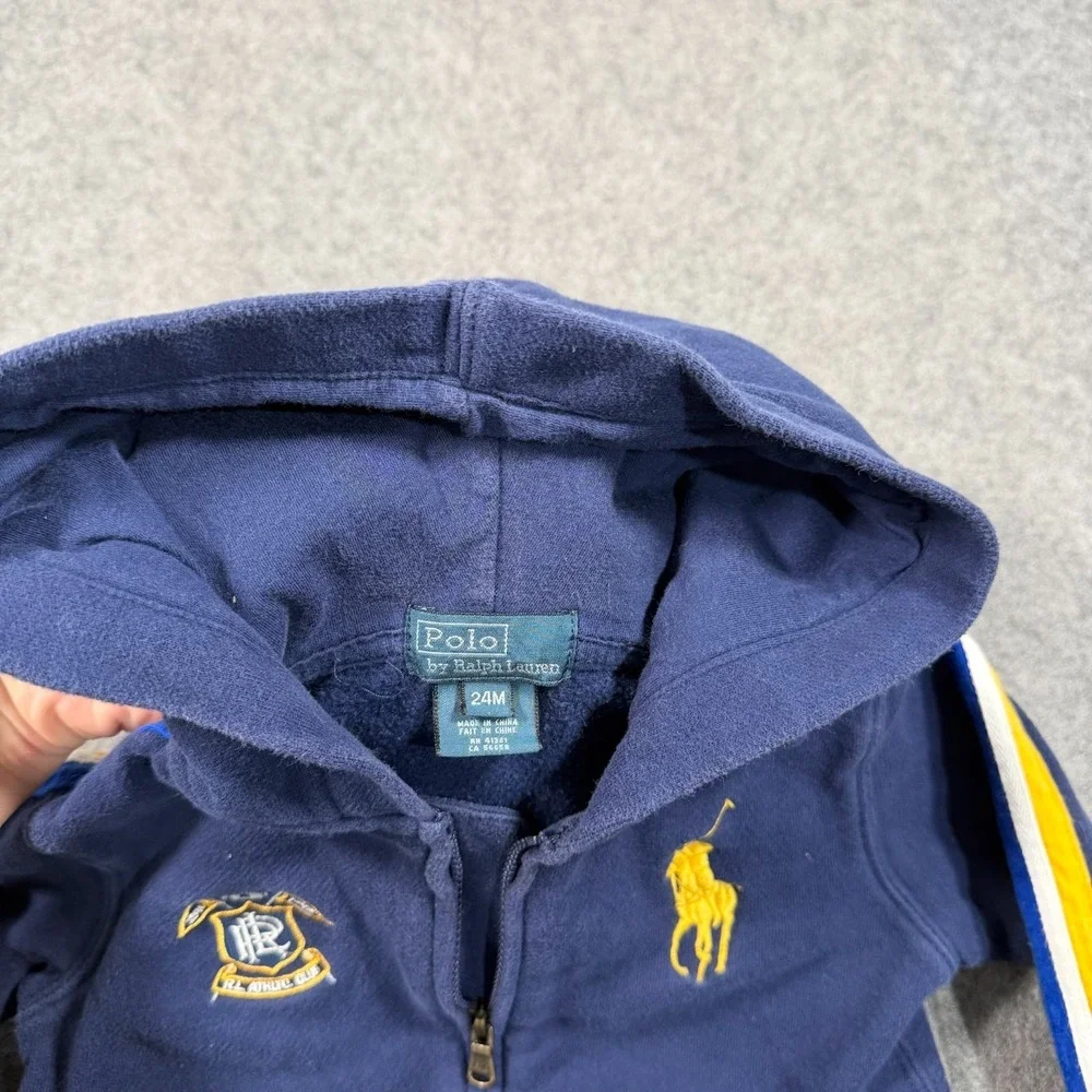 Vintage Polo Ralph Lauren Baby Boy Navy Blue Big Pony Full Zip Hoodie Size 24M